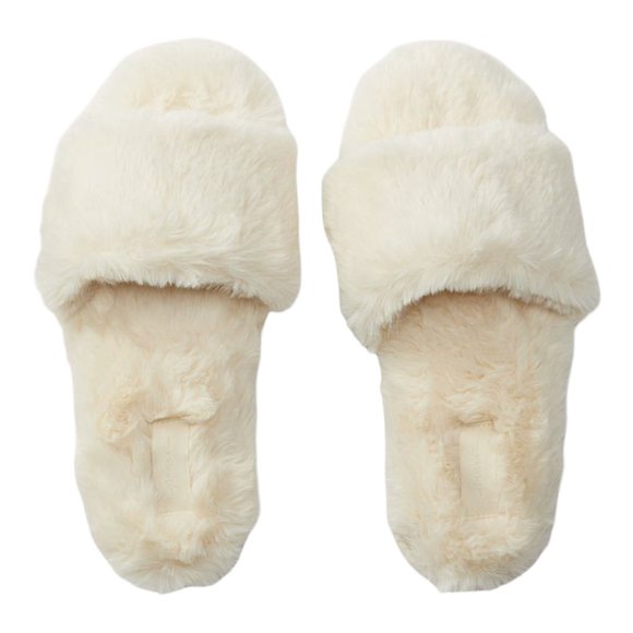 VS Pink Faux Fur Slippers Beige/Off White color Various Sizes - Picture 1 of 6